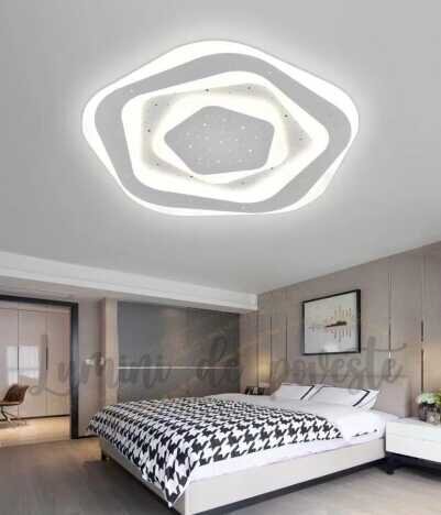 Plafoniera LED 105W Hexagonal Star, LED inclus, 3 surse de iluminare, Telecomanda, Dimabil, Lumina: